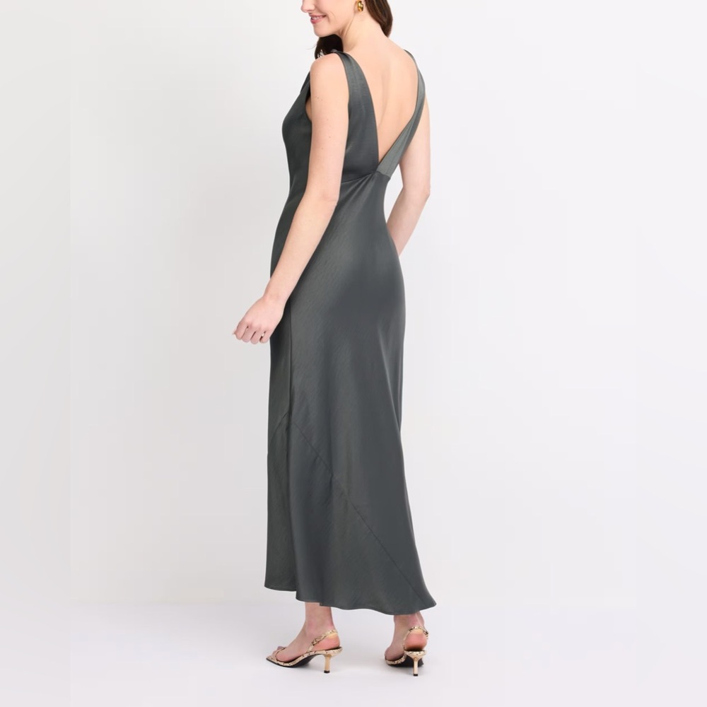 Montgomery Post Izzy Cowl Neck Maxi Dress Gray Satin Tank Dress NWT Size M - Picture 2 of 4
